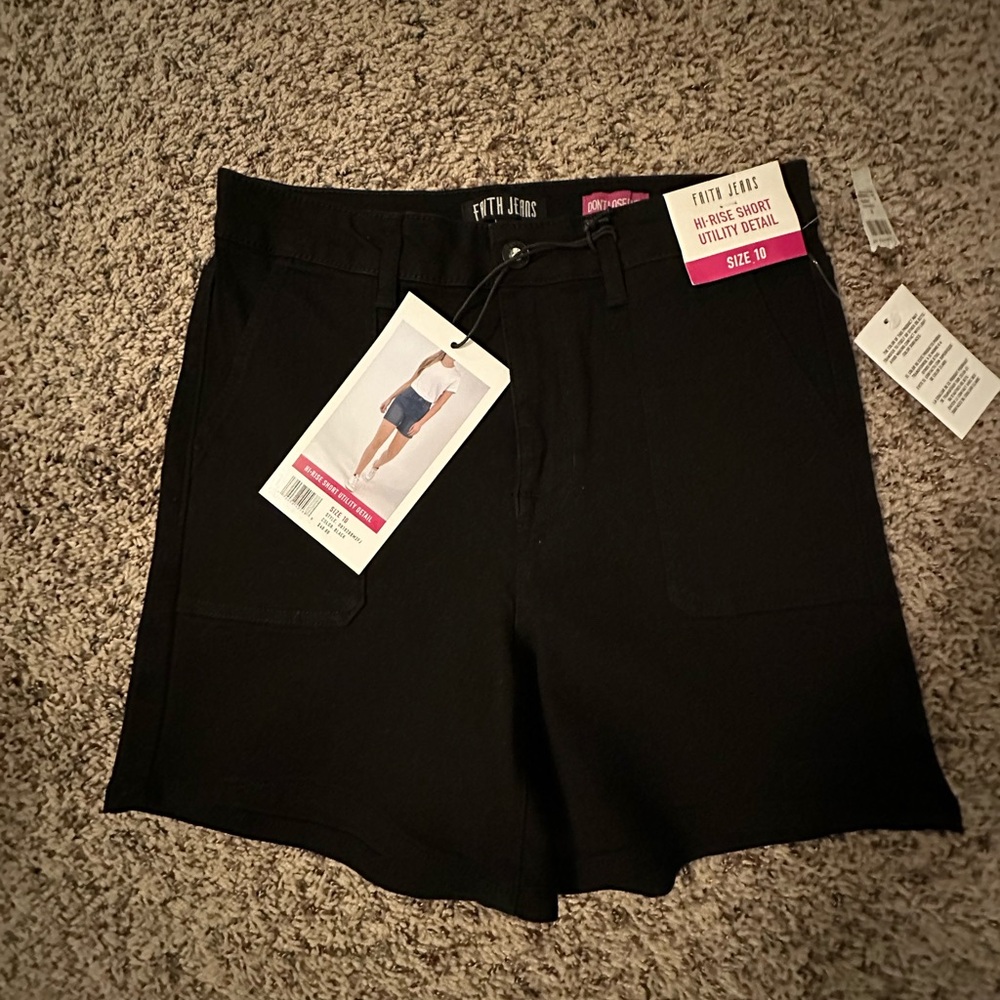Faith Jeans Hi Rise Short Utility Black Sz 10